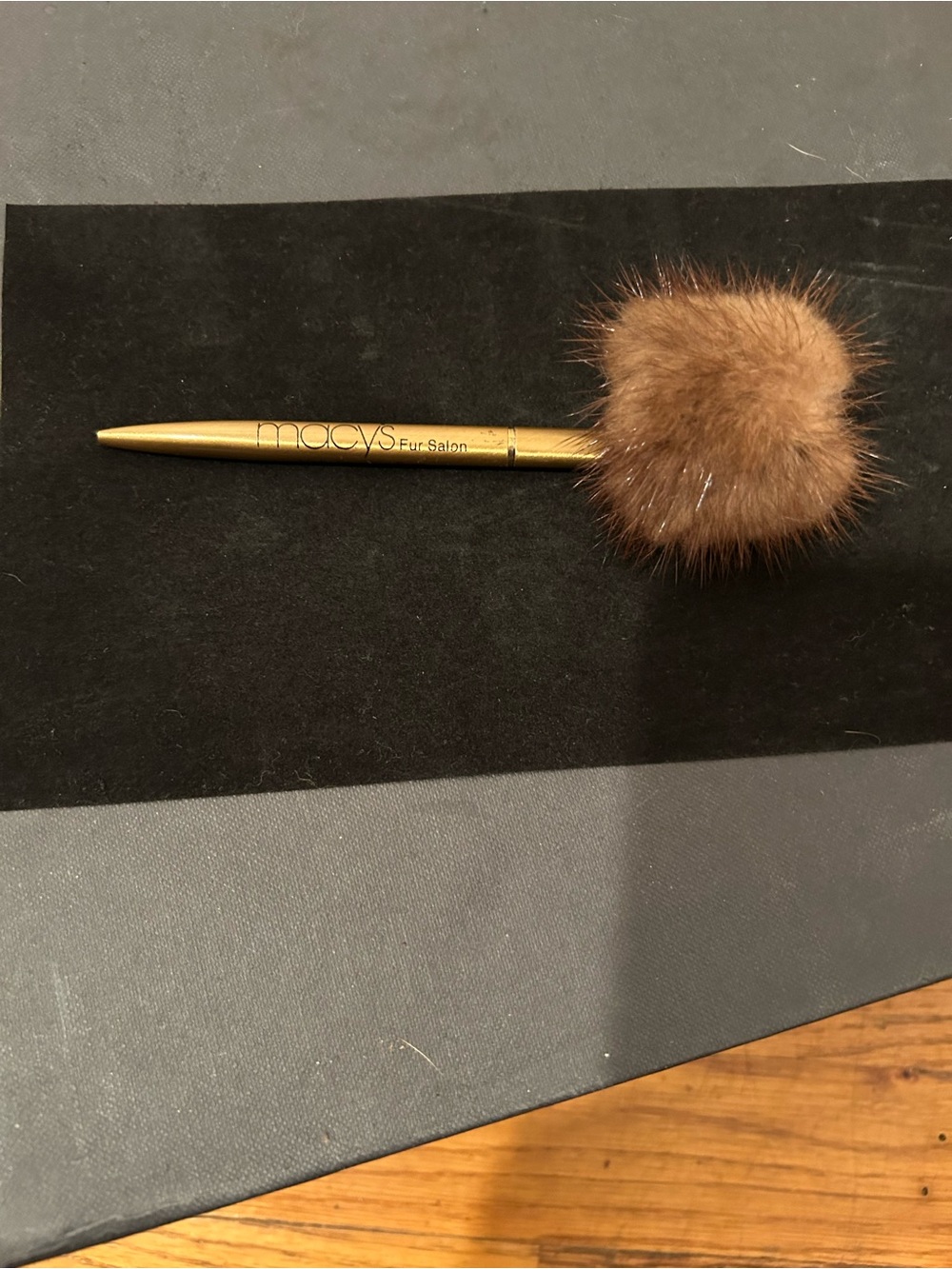 Macy's Gold Pen with Brown Pom-Pom Topper
